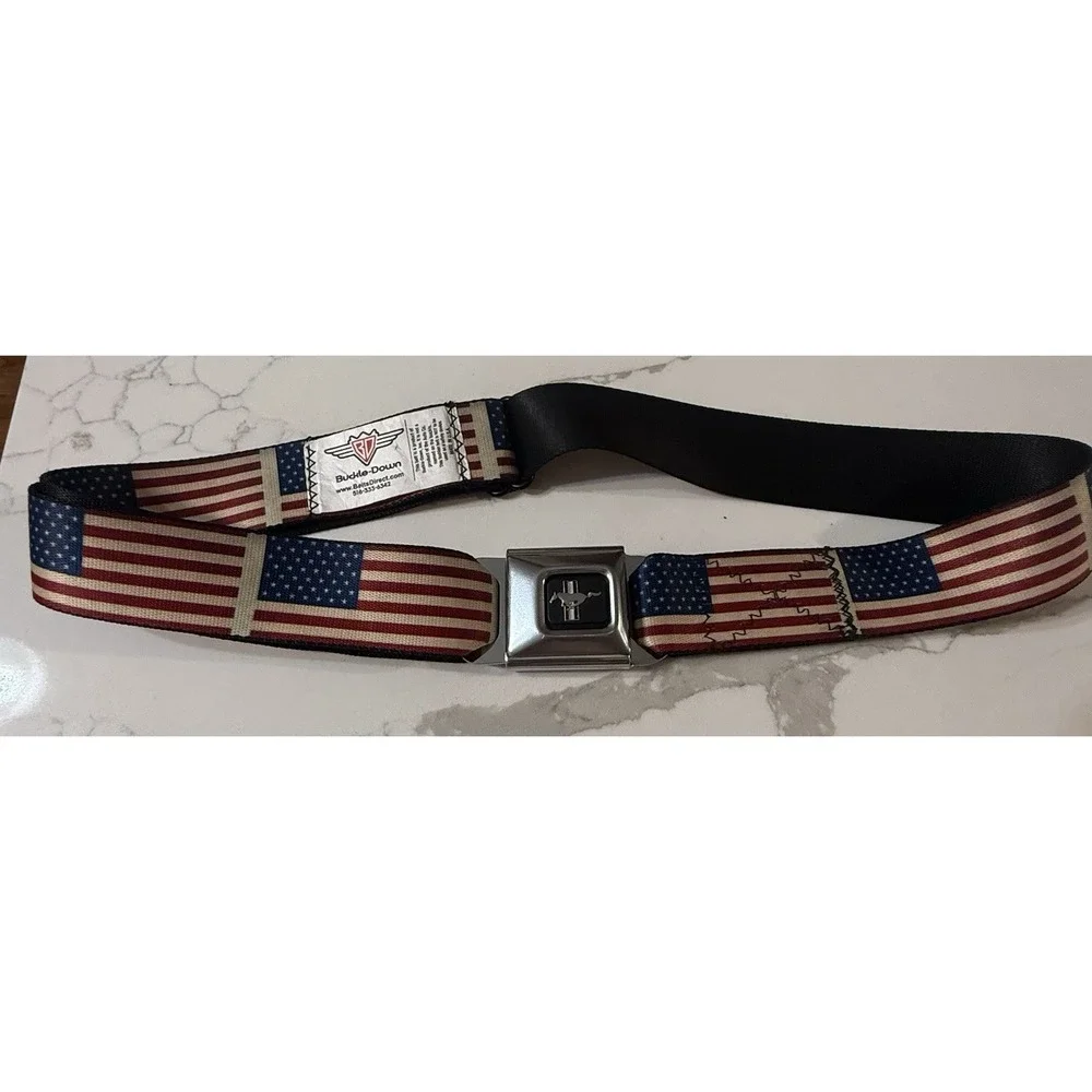 Buckle Down BELT - FORD MUSTANG - USA American Flag Design
